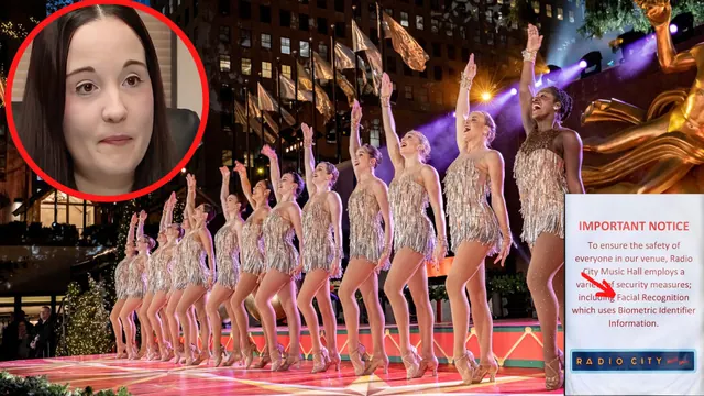 Archive composite showing Rockettes dancers, a woman’s interview portrait and a Radio City notice.