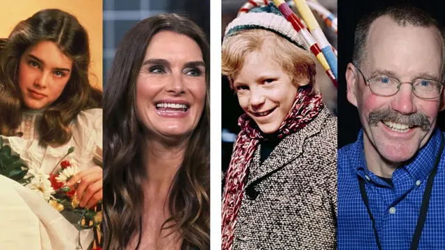 Archive composite showing Brooke Shields and Peter Ostrum at different ages.